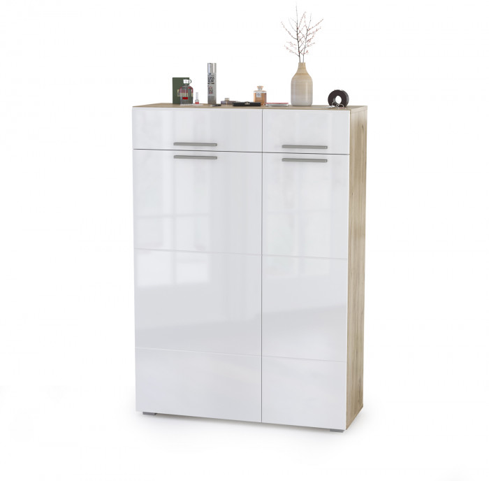 Лайн Прихожая № 05, дуб крафт серый/фасады МДФ белый глянец