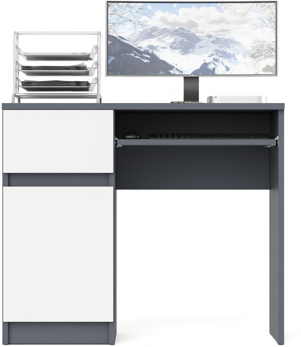 Мори компьютерный стол МС-1 левый, графит/белый