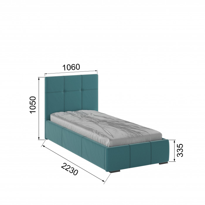Рио Кровать интерьерная 900 бирюза квадрат, ортопед