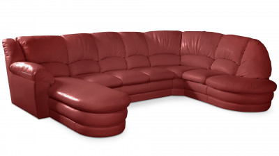 Большой диван Оберон с круглой секцией и оттоманкой Galaxy Red 358*222*102 см, Красный Экокожа Нераскладной Фиеста