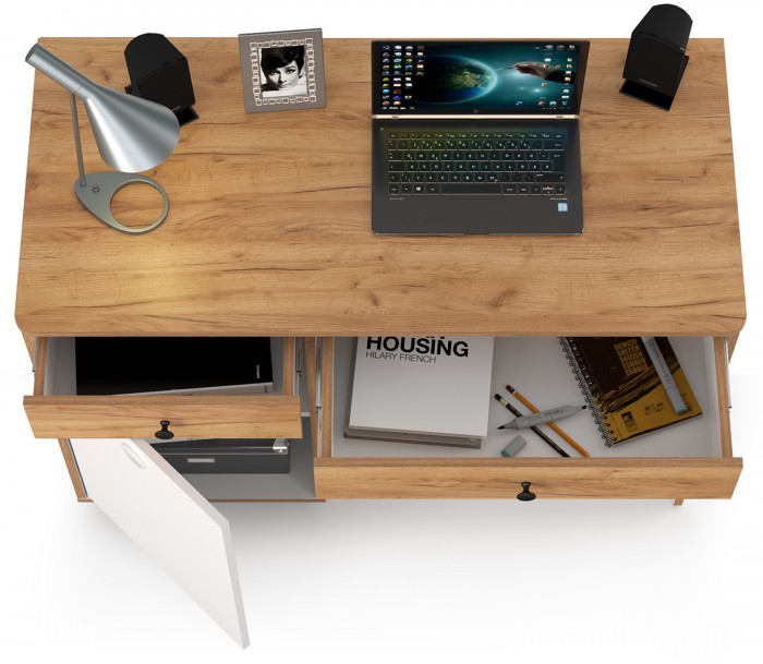 Вуди 12.42 письменный стол, белый премиум/дуб крафт золотой