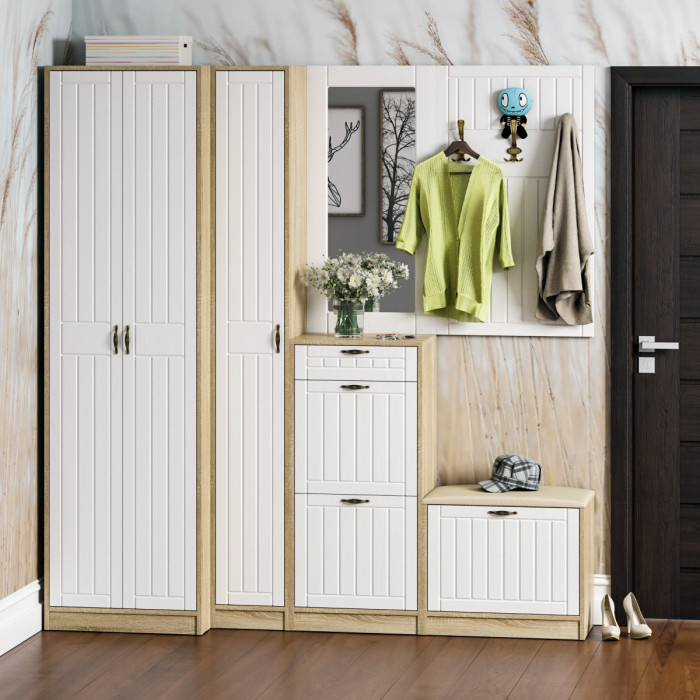 Прихожая П-6 Шкаф, цвет дуб сонома/фасады МДФ белое дерево фрезеровка прованс, ШхГхВ 60х50х210 см.