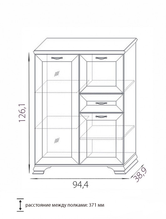 Шкаф низкий (1 стеклодверь) Сиена