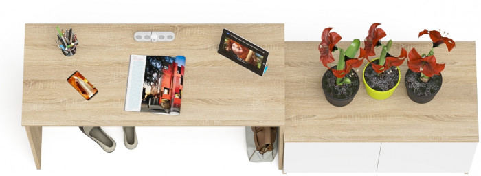 Мори Стол письменный МСП1200.1 + Тумба МА900.1, цвет дуб сонома/белый, ШхГхВ 210,8х50,4х76,6 см., универсальная сборка