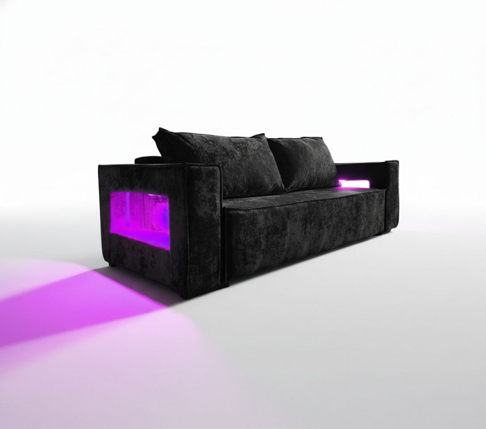 Диван-кровать Лофт Люкс Плюш с подсветкой, еврокнижка, 140х195, черный