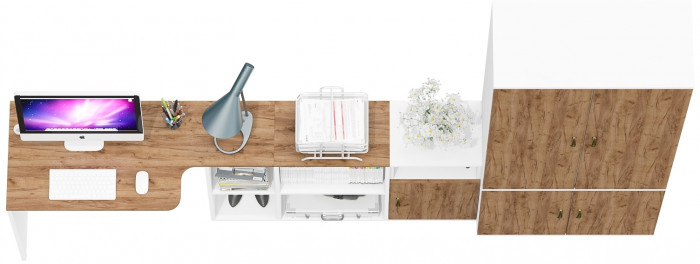 Лидер-8 Стол + Тумба МД 3.19 + Шкаф МД 20Б, белый шагрень/крафт золото