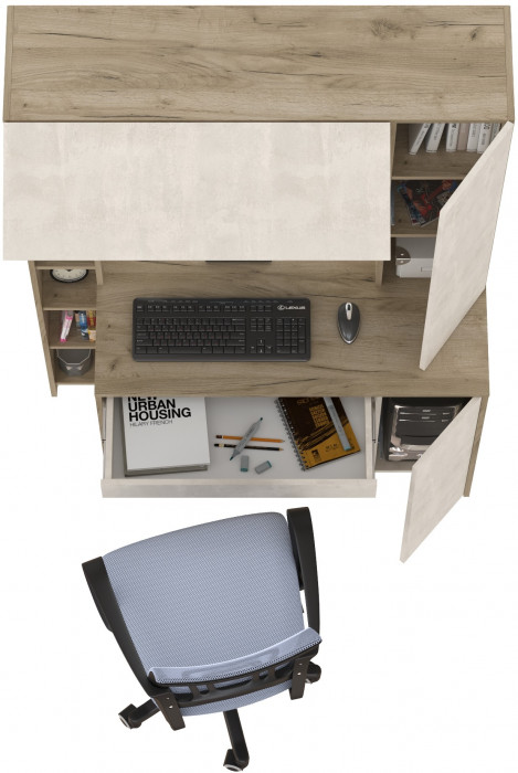 КР100 Стол компьютерный Комфорт 12.71 + кресло 103 серое, цвет дуб крафт серый/шёлковый камень, ШхГхВ 116,7х60,2х165,4 см., НЕ универсальная сборка