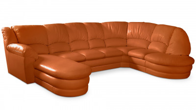 Большой диван Оберон с круглой секцией и оттоманкой Galaxy Orange 358*222*102 см, Оранжевый Экокожа Нераскладной Фиеста