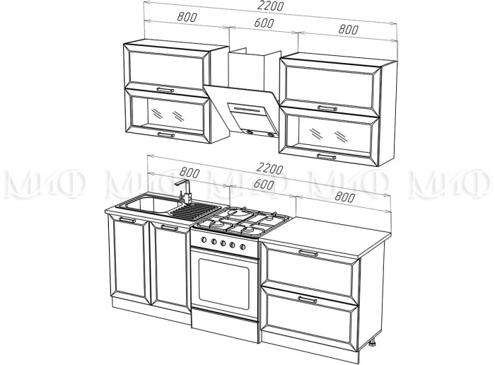 Кухня МДФ 1600 Монако Компоновка №2