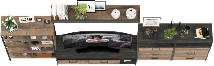 Трувор Гостиная 099, цвет дуб гранж песочный/интра, ШхГхВ 371,8х45,4х195 см., универсальная сборка