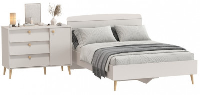 Афина Спальня Кровать 1400 + Комод, цвет кашемир серый, ШхГхВ 144,6х210,2х95,7 + 110х45,3х83 см., сп.м. 1400х2000 мм., б/м, основание есть