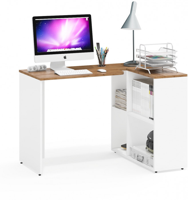 Лидер-8 Стол + Тумба МД 3.15, цвет белый шагрень/крафт золото, ШхГхВ 205х50/30х75 см. или 115х50/120х75 см., НЕ универсальная сборка