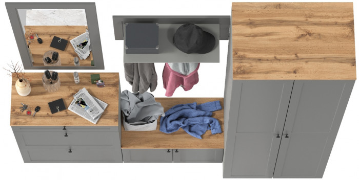 Остин Прихожая 47, цвет серый графит/дуб крафт золотой, ШхГхВ 240х54,3х229,6 см., универсальная сборка