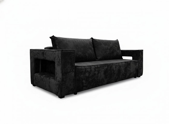 Диван-кровать Лофт Люкс Плюш с подсветкой, еврокнижка, независимый пружинный блок, 140х195, черный