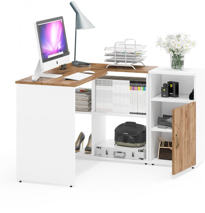 Лидер-8 Стол + Тумба МД 3.19, белый шагрень/крафт золото