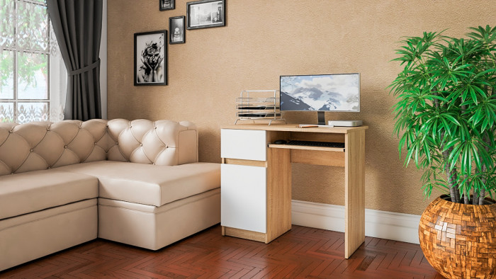 Мори компьютерный стол МС-1 левый, дуб сонома/белый