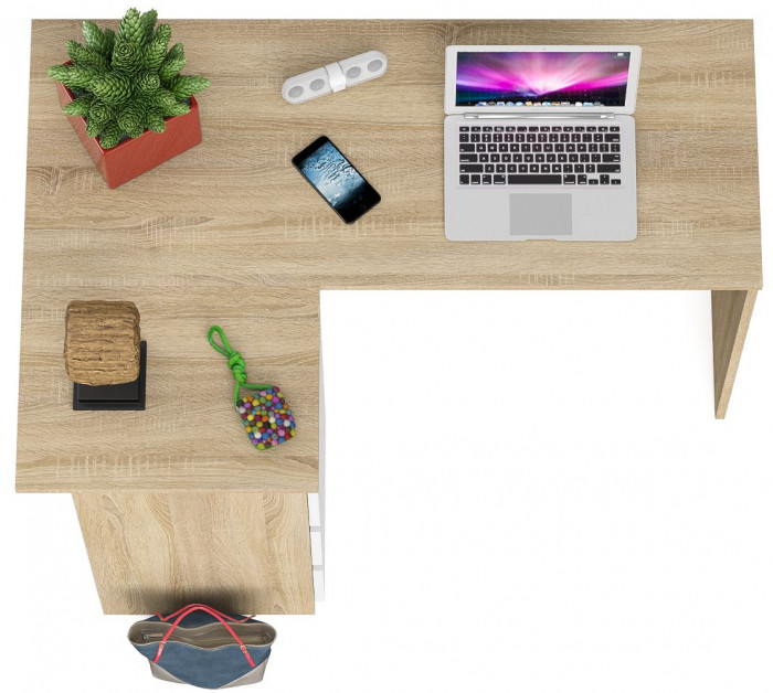 Мори компьютерный стол МС-16 левый, дуб сонома/белый