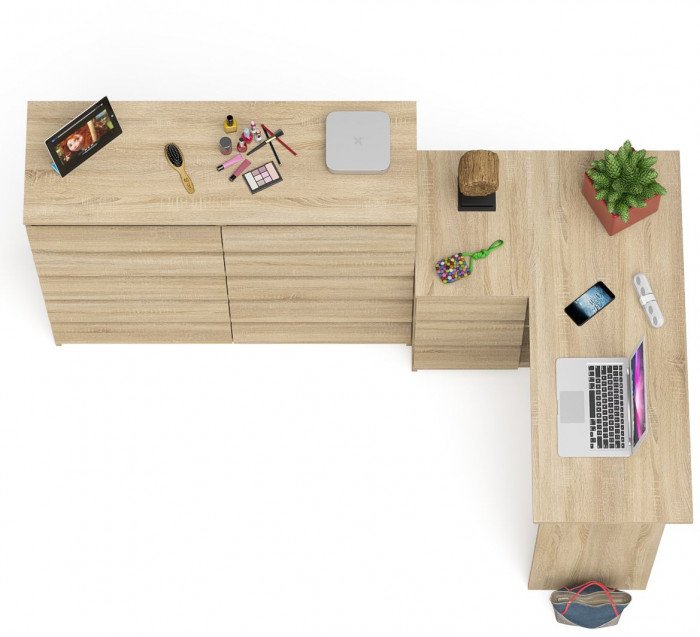 Мори Стол компьютерный МС-16 левый + Комод МК1200.10, цвет дуб сонома, ШхГхВ 244,8х84,9х115 см., выдвижные ящики слева, НЕ универсальная сборка