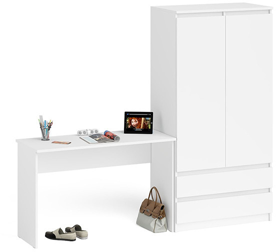 Мори Стол письменный МСП1200.1 + Шкаф МШ900.1, цвет белый, ШхГхВ 210,8х50,4х179,6 см., универсальная сборка