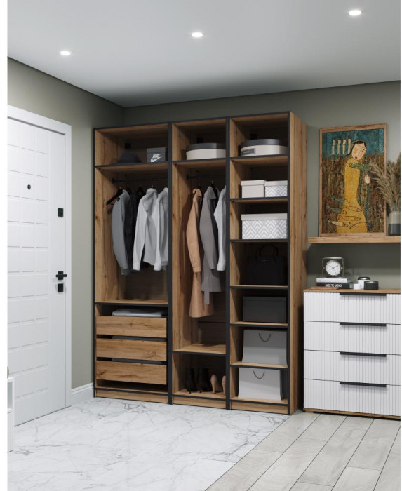 Гардеробная Квадро комплект 1.2 (1750), Дуб Вотан, Белый