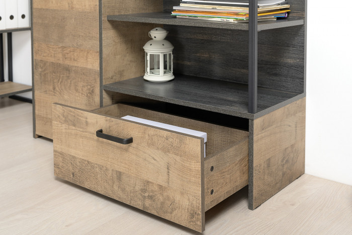 Трувор 13.307.01 Комод + 13.306 Комод с витриной + 13.307.02 Комод с ящиками, цвет дуб гранж песочный/интра, ШхГхВ 260,8х37х135,3 см., ун. сборка