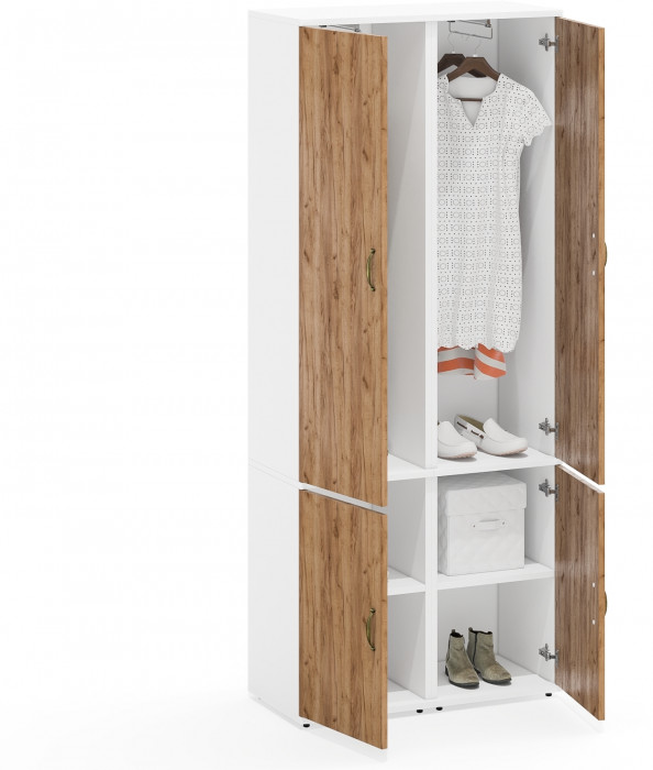 Лидер-8 Пенал МД 21Б 2 шт., цвет белый шагрень/крафт золото, ШхГхВ 80х37,5х190 см., универсальная сборка