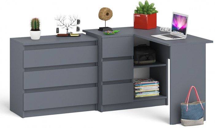 Мори Стол компьютерный МС-16 левый + Комод МК800.1, цвет графит, ШхГхВ 204,8х84,9х76,6 см., выдвижные ящики слева, НЕ универсальная сборка