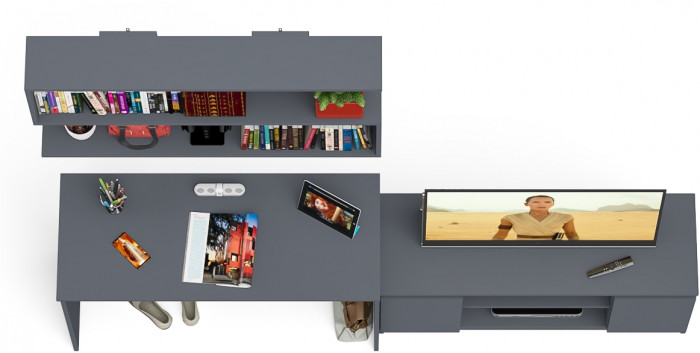 Мори Стол письменный МСП1200.1 + Тумба МТВ1200.1 + Полка 1200, цвет графит, ШхГхВ 240,8х50х209,6 см., универсальная сборка