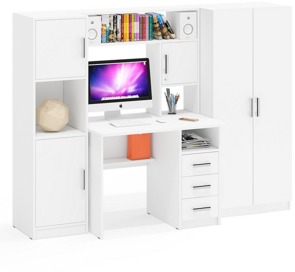 компьютерный стол С-МД-СК9+Пенал С-МД-СК9П+Шкаф С-МД-СК9Ш, белый шагрень