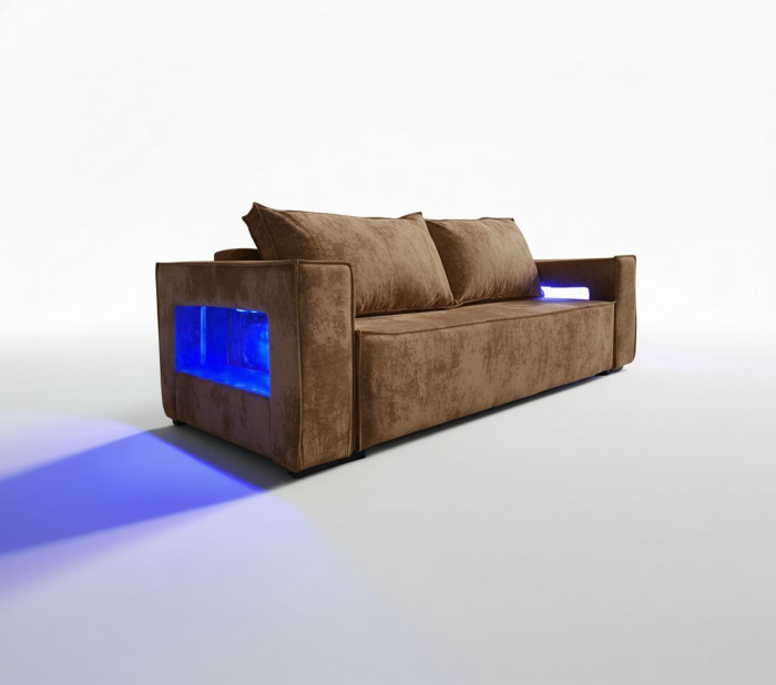 Диван-кровать Лофт Люкс Плюш с подсветкой, еврокнижка, пружинный блок, 140х195, коричневый