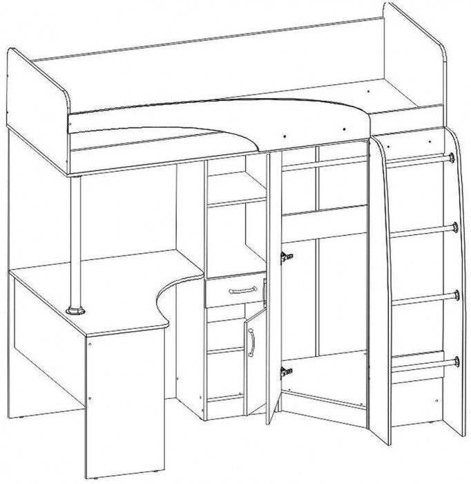 Карамель 77-01 кровать-чердак со столом Ясень анкор Светлый / Зеленый