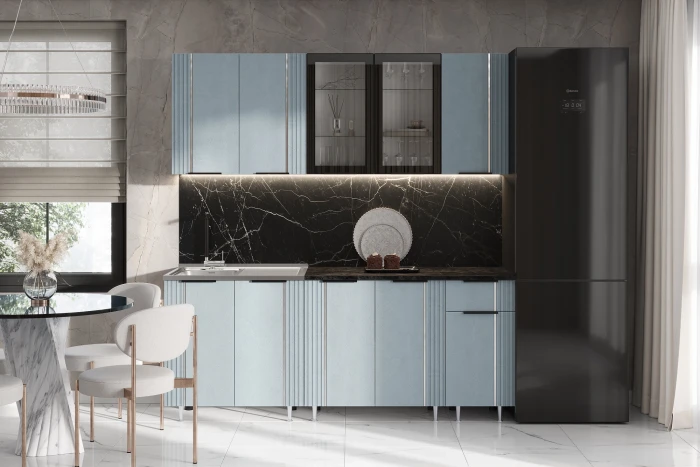 Кухня Виктория 2,0м Пластер скай/белый