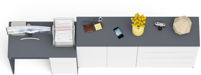 Мори Стол компьютерный МС-1 правый + Комод МК1600.1, цвет графит/белый, ШхГхВ 250,4х50х94 см., выдвижной ящик справа, НЕ универсальная сборка
