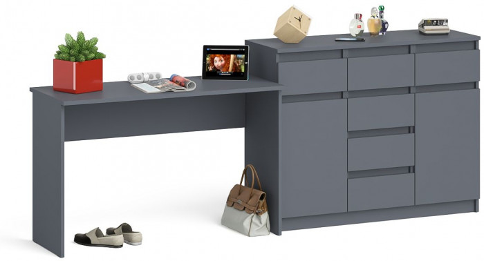 Мори Стол письменный МСП1200.1 + Комод МК1200.4, цвет графит, ШхГхВ 240,8х50х94 см., универсальная сборка
