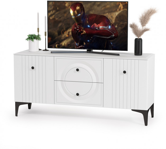 Валенсия Гостиная № 062, цвет ЛДСП белый шагрень/МДФ белый шагрень, ШхГхВ 243,1х38,3х225,2 см., ниша для ТВ 133х38х117 см.