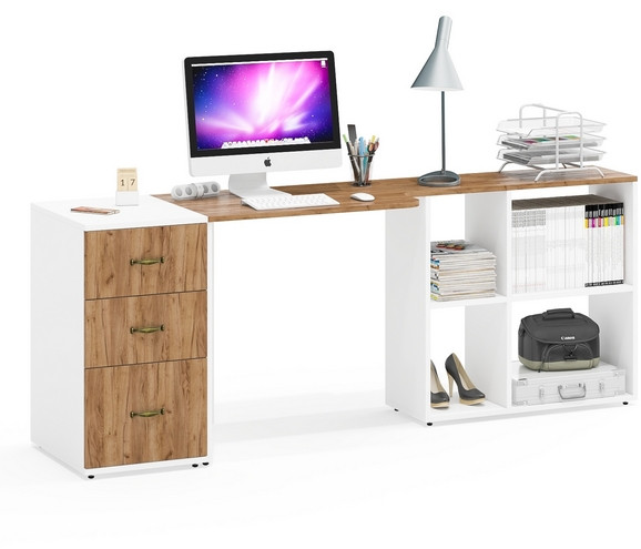 Лидер-8 Стол + Тумба МД 3.16, белый шагрень/крафт золото