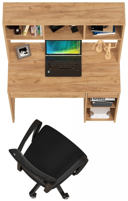 Стол компьютерный Комфорт 12.77F + кресло 103 чёрное, цвет дуб крафт золотой, ШхГхВ 100х49,8х147 см., универсальная сборка