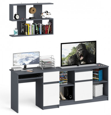 Мори Стол компьютерный МС-1 правый + Тумба МТВ1204.1 + Полка 900, цвет графит/белый, ШхГхВ 210,4х50х209,6 см., НЕ универсальная сборка