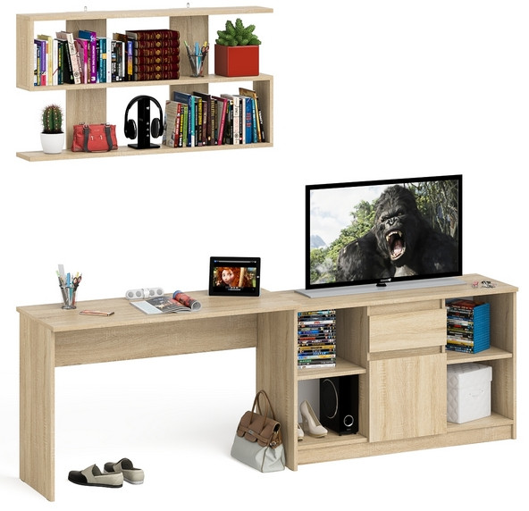 Мори письменный стол МСП1200.1 + Тумба МТВ1204.1 + Полка 1200, дуб сонома