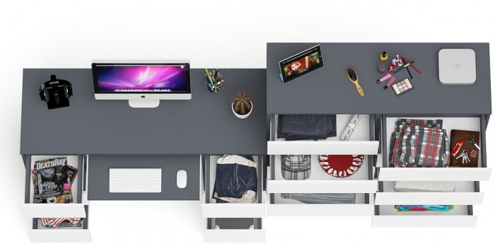 Мори Стол компьютерный МС-2 + Комод МК1200.10, цвет графит/белый, ШхГхВ 255,8х50х115 см., универсальная сборка