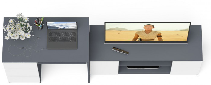 Мори Стол компьютерный МС-6 левый + Тумба МТВ1200.1, цвет графит/белый, ШхГхВ 210,4х50х76,6 см., выдвижные ящики слева, НЕ универсальная сборка