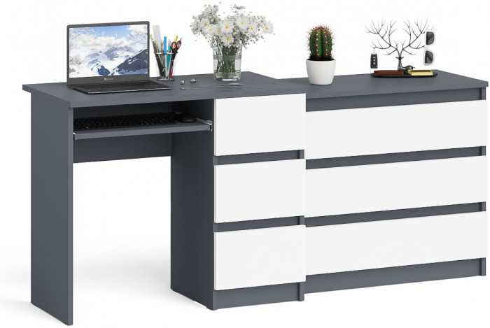 Мори Стол компьютерный МС-6 правый + Комод МК800.1, цвет графит/белый, ШхГхВ 170,4х50х76,6 см., выдвижные ящики справа, НЕ универсальная сборка