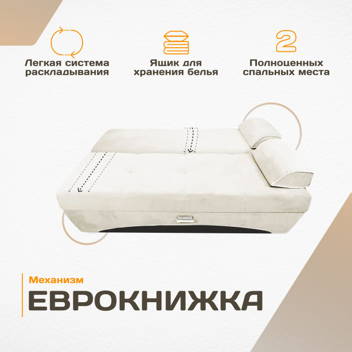 Диван-кровать раскладной еврокнижка прямой Валенсия велюр, цвет бежевый