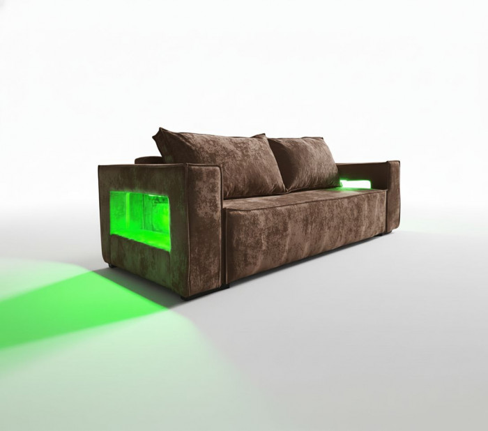 Диван-кровать Лофт Люкс Плюш с подсветкой, еврокнижка, 140х195, коричневый