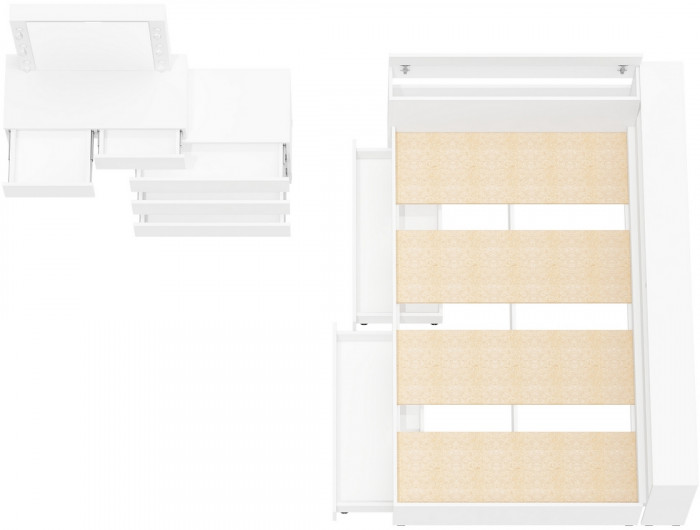 Ксения Кровать с ящиками 1200 + прикроватный блок + Столик с подсветкой 110, белый