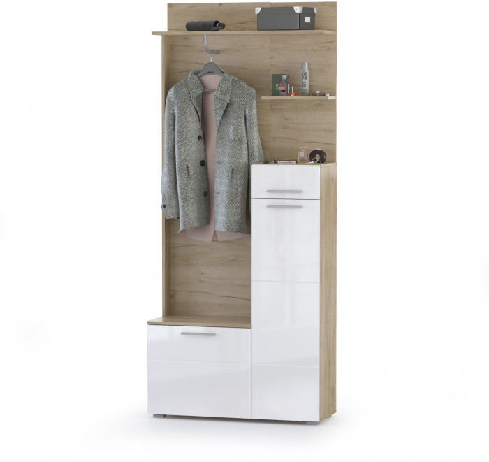 Лайн Прихожая № 09, дуб крафт серый/фасады МДФ белый глянец