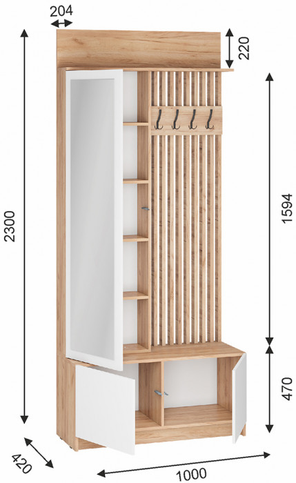 Вешалка Стоуби, дуб крафт/белый глянец