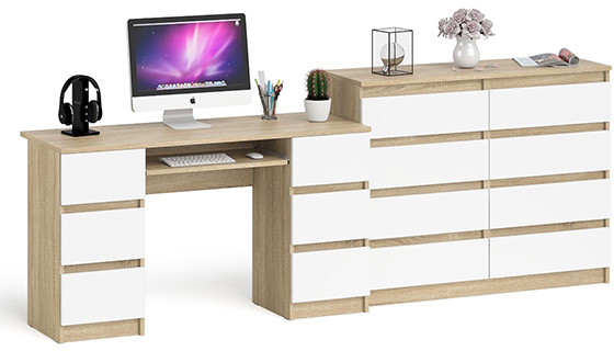 Мори Стол компьютерный МС-2 + Комод МК1200.8, цвет дуб сонома/белый, ШхГхВ 255,8х50х94 см., универсальная сборка