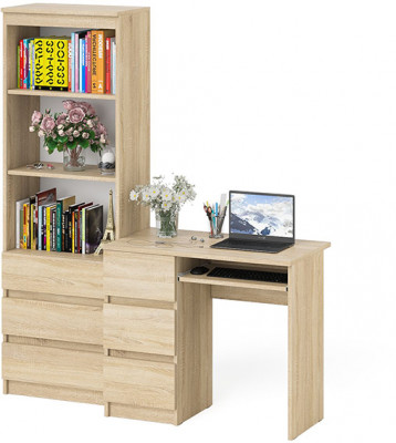 Мори Стол компьютерный МС-6 левый + Стеллаж МСТ600.3, цвет дуб сонома, ШхГхВ 150,4х50х179,6 см., выдвижные ящики слева, НЕ универсальная сборка