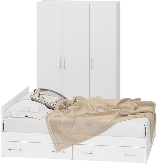 Спальня Стандарт 1-1600Я, цвет белый, ШхГхВ 163,5х203,5х70 + 135х52х200 см., сп.м. 1600х2000 мм., без матраса, основание есть